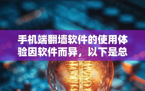 手机端翻墙软件的使用体验因软件而异,以下是总结和建议